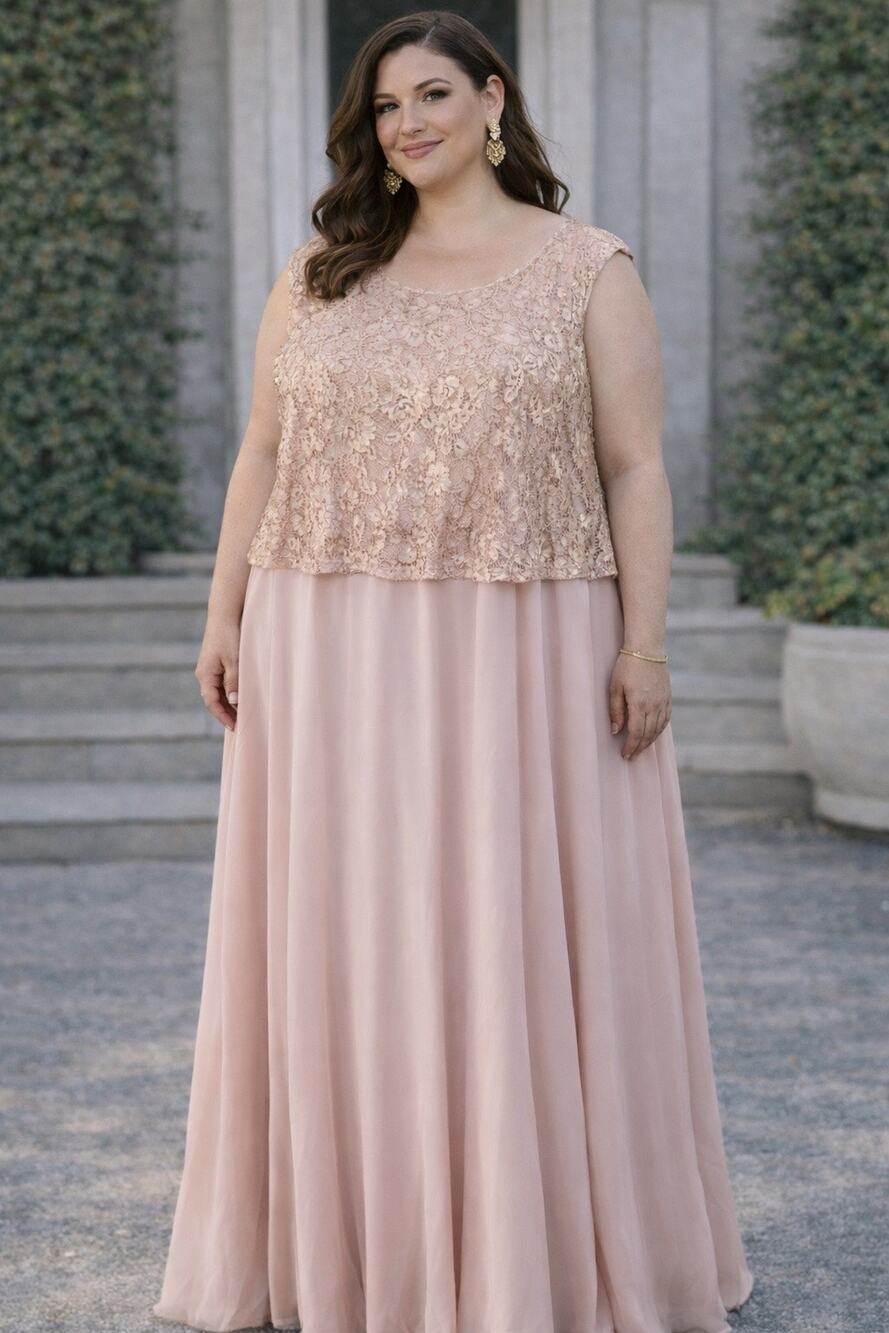 Romans Womens Plus Size 34w Formal Dress Rose Gold Lace Pink Sleeveless